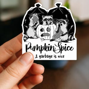 Pumpkin Spice Raccoon Sticker: Funny Fall Animal Vinyl Decal