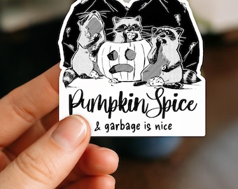 Pumpkin Spice Raccoon Sticker: Funny Fall Animal Vinyl Decal