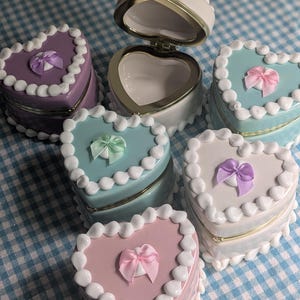 Fake cake bow trinket box, classic fake faux cake dessert, white, purple, green, pink, coquette, cottagecore adorable cute