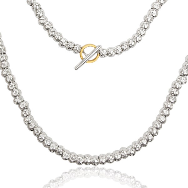 Collier pour femmes et filles, en ARGENT 925 avec grains de pépites martelés, réalisé sur mesure.