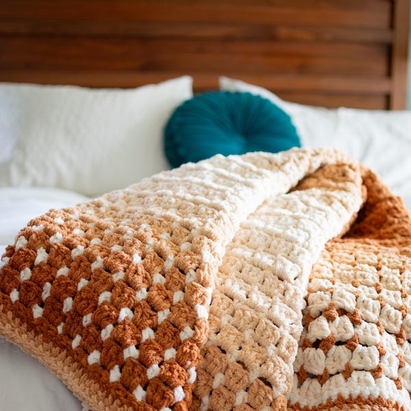 HAAKPATROON en fototutorial / Chunky moderne gehaakte deken / The Toasted Marshmallow Throw / Easy Crochet Afghaans / pdf-download