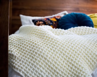 Crochet Waffle Blanket Pattern / 3 sizes / easy step by step instructions with photos / Digital PDF download
