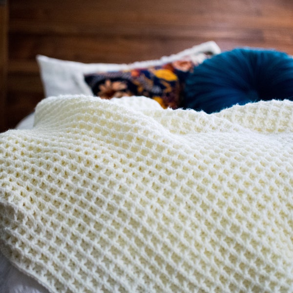 Crochet Waffle Blanket Pattern / 3 sizes / easy step by step instructions with photos / Digital PDF download