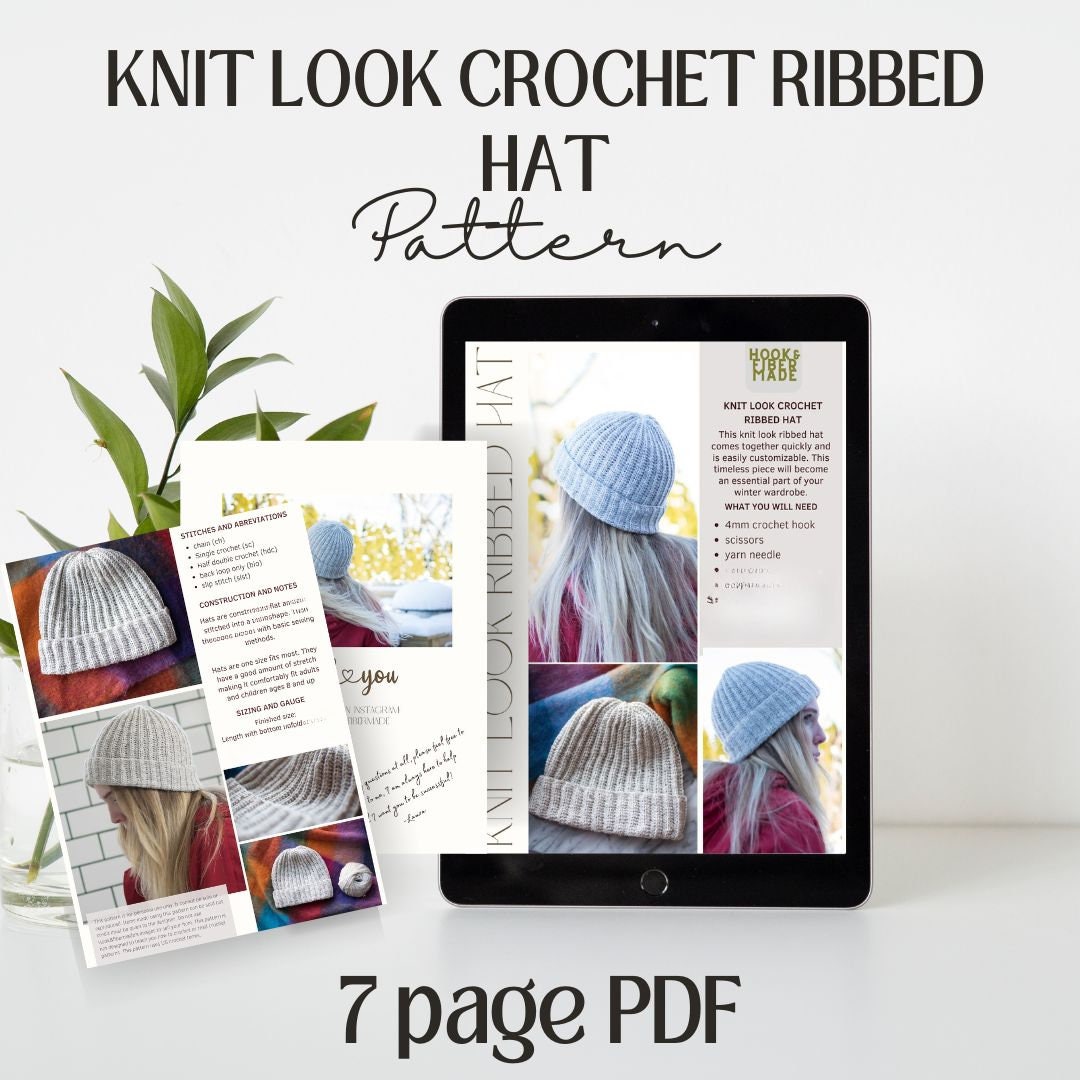 Crochet Ribbed Hat Pattern / Knit Look / Easy Step by Step Photos / Pdf ...