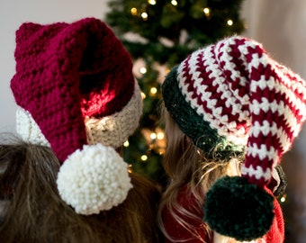 Christmas Crochet Santa Elf Hat Pattern adult child sizes pdf download quick and easy