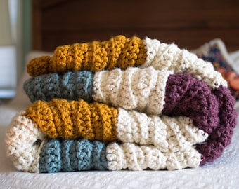 Crochet Chunky Blanket Pattern / Textured Waves Modern Crochet Throw / Digital Pdf download