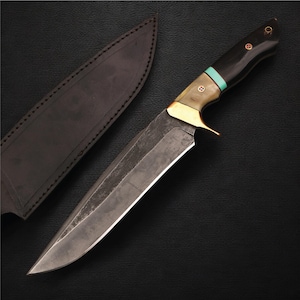 Handmade Bowie Knife: 8&quot; High Carbon Steel Blade & Leather Sheath