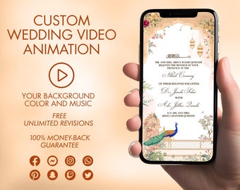 Invitación de video de boda india, tarjeta animada de boda, invitación de video de boda, invitación de boda india, música de fondo incluida, hecha a medida