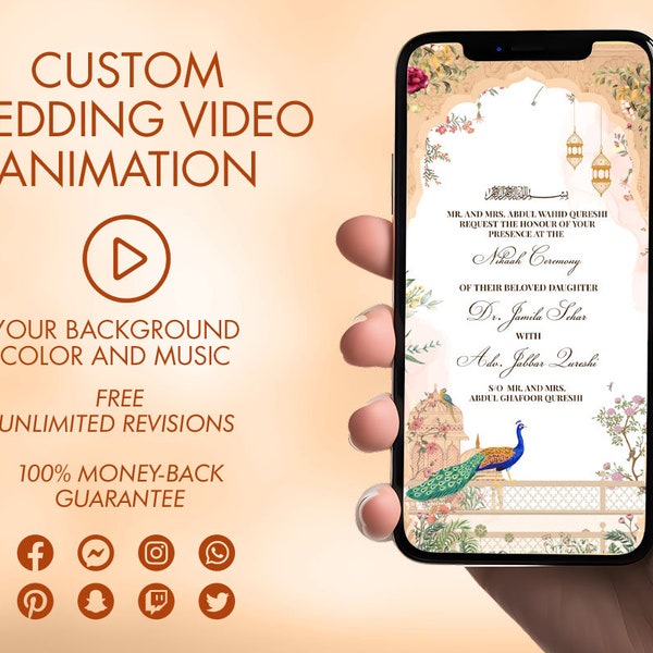 Indian Wedding Video Invitation, Wedding Animated Card, Wedding Video Invite, Indian Wedding Invite, Background Music Included, Custom Made