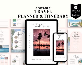 Mobile Travel Itinerary | Editable Travel Itinerary Template | Travel Planner | Printable Vacation Planner Schedule | Travel Organizer