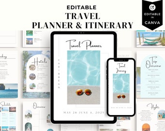 Editable Travel Itinerary Template | Mobile Travel Itinerary | Travel Planner | Printable Travel Guide | Digital Travel Itinerary | Canva