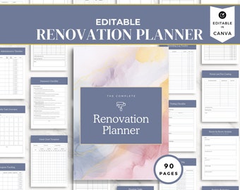 Home Renovation Planner Canva | Renovation Budget | Project Planner | Home Remodel Expense | Renovation Organizer | Happy Planner Insert
