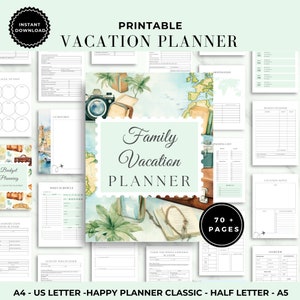 Planejador de férias em família | Planejador de viagem para impressão | Planejamento de viagem Planejador de férias | Inserção de planejador feliz | Planejador de viagem para impressão | PDF