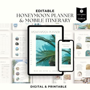 Honeymoon Planner | Honeymoon Planning | Mobile Itinerary | Editable Travel Planner | Honeymoon Checklist | Digital Download | Printable PDF