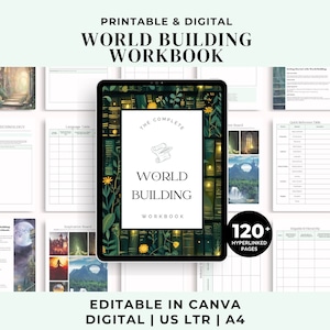 Editable World Building Workbook | Historical Fiction Planner | World Building Worksheets | Printable Worksheets | Writing Fiction Planner