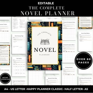 Planificador de novelas / Libro de trabajo de escritura / Plantilla de novela / A4 Us Letter A5 Happy Planner Classic / Escritura de novelas / Plantilla de escritura / Edición de libros