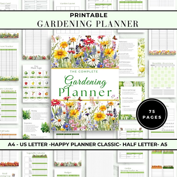 Printable Garden Planner |Garden Organizer | Square Foot Garden Planner | Plants Records | Gardening Checklist | Inventory | Plant Planner
