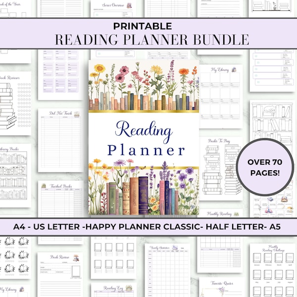 Reading Planner | Book Journal | Happy Planner Insert | Reading Journal | Book Review | Reading Log | Book Challenge | Instant Download PDF