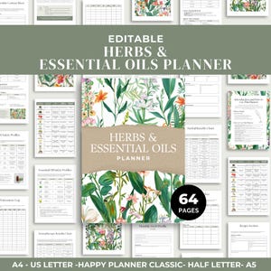 Essentiële oliën planner canvas sjabloon, kruidenboek, zelfzorg, aromatherapie, wellnessdagboek, gids essentiële oliën, doe-het-zelfapotheker