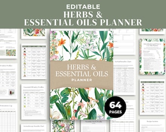 Essential Oils Planner Canva Template, Herbalism Journal, Self Care, Aromatherapy, Wellness Journal, Essential Oils Guide, DIY Apothecary