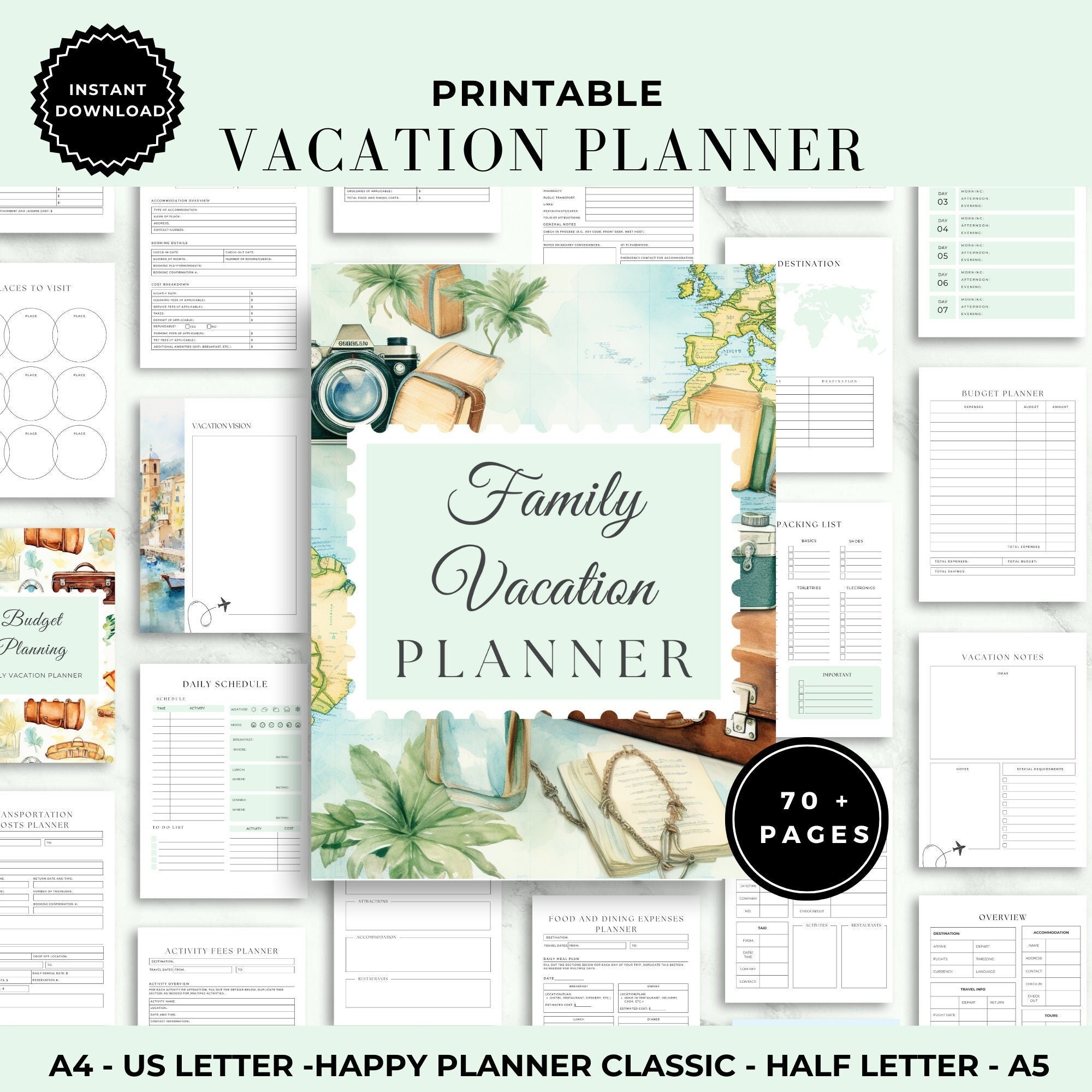 Family Vacation Planner | Travel Planner Printable | Trip Planning Vacation Planner | Happy Planner Insert | Trip Printable Planner | PDF