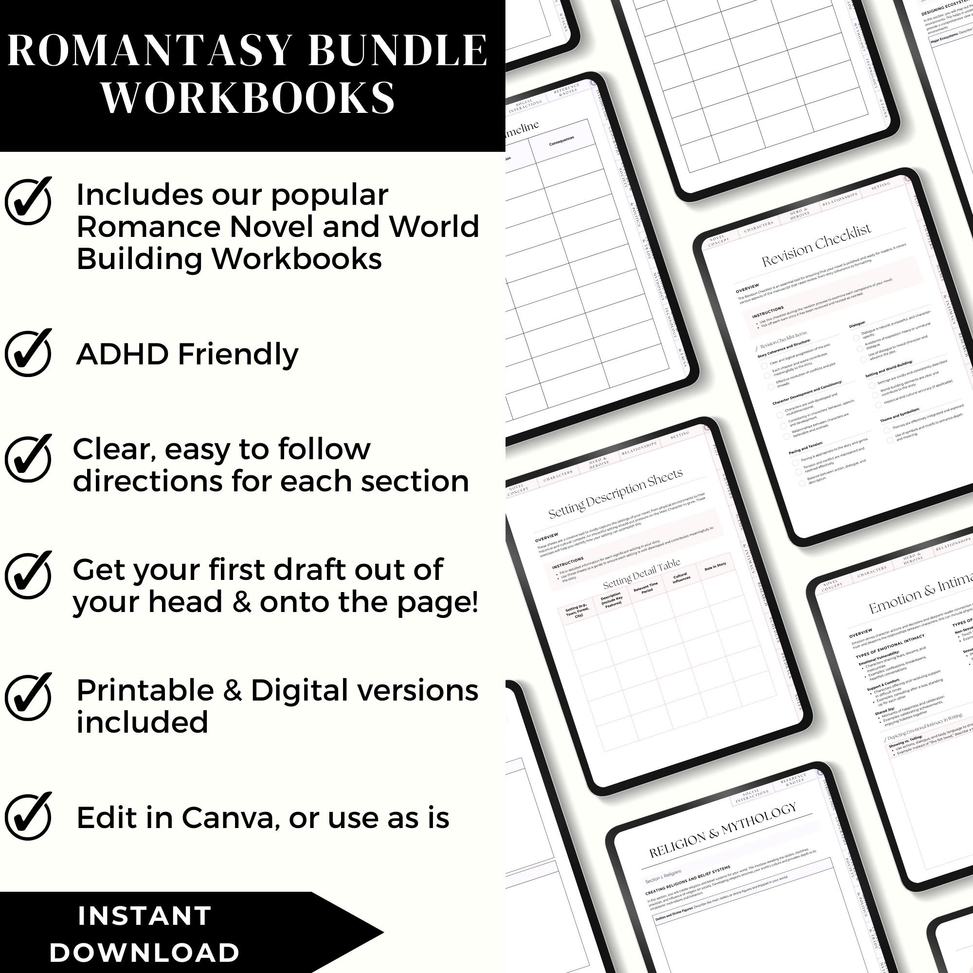 Romantasy Novel Writing Workbook Bundle, World Building Templates ...