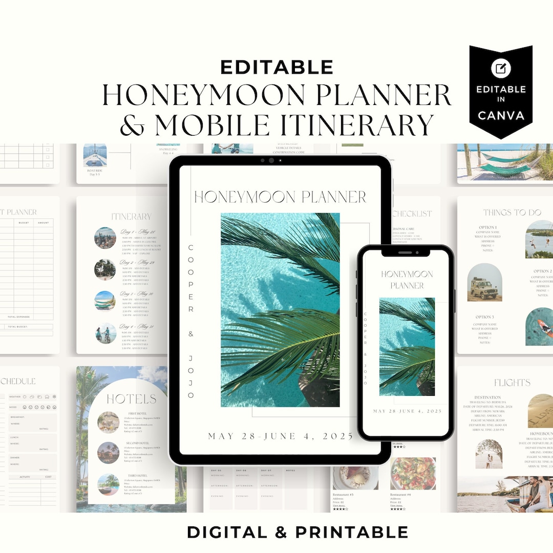Honeymoon Planner Honeymoon Planning Mobile Itinerary Editable Travel