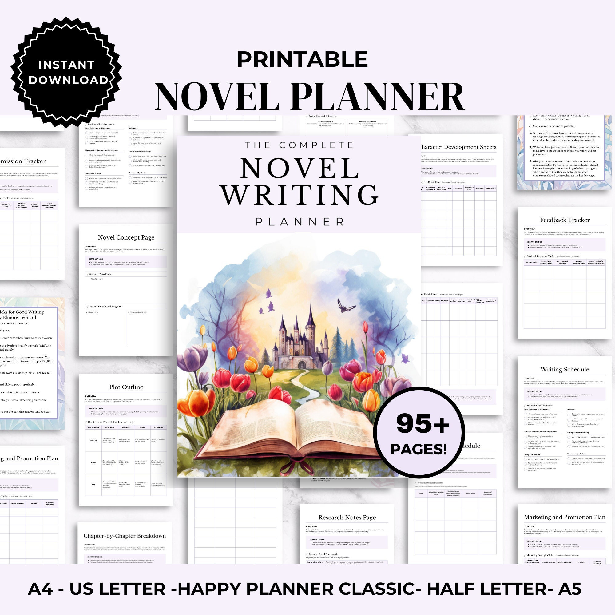 Printable Novel Planner Writing Workbook Novel Template A4 A5