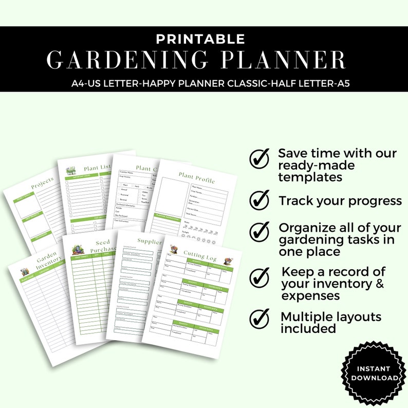 Pianificatore di giardini stampabile / Organizzatore di giardini / Pianificatore di giardini in piedi quadrati / Registri delle piante / Elenco di controllo per il giardinaggio / Inventario / Pianificatore di piante immagine 4