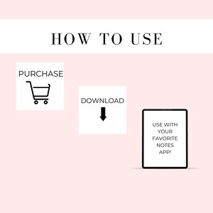 May include: How to use digital planner stickers: Purchase, download, and use with your favorite notes app.