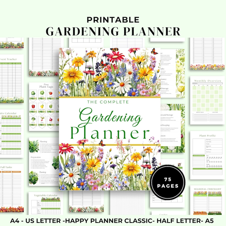 Pianificatore di giardini stampabile / Organizzatore di giardini / Pianificatore di giardini in piedi quadrati / Registri delle piante / Elenco di controllo per il giardinaggio / Inventario / Pianificatore di piante immagine 1