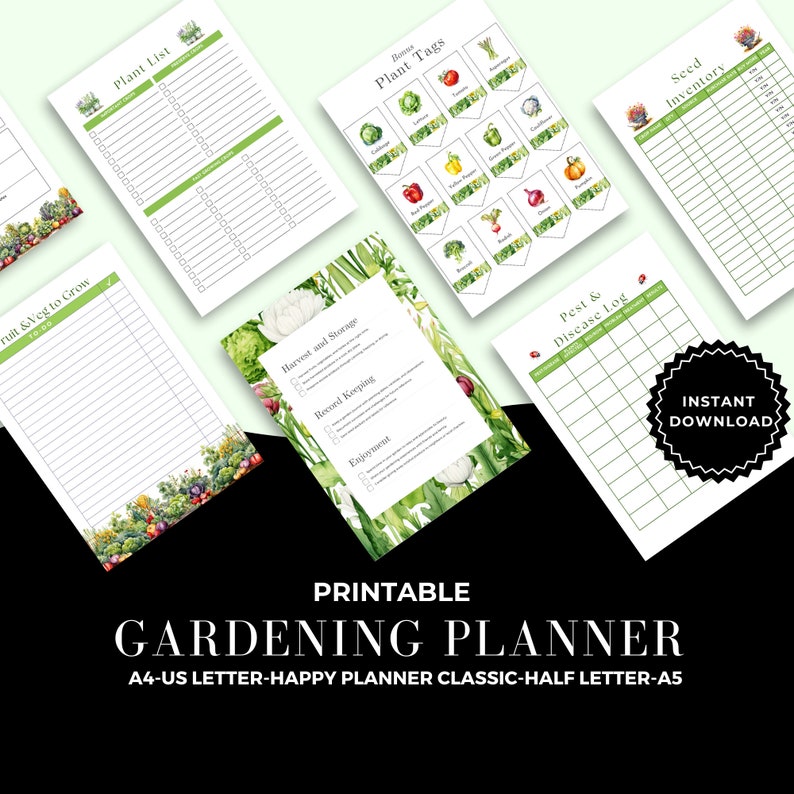 Pianificatore di giardini stampabile / Organizzatore di giardini / Pianificatore di giardini in piedi quadrati / Registri delle piante / Elenco di controllo per il giardinaggio / Inventario / Pianificatore di piante immagine 8
