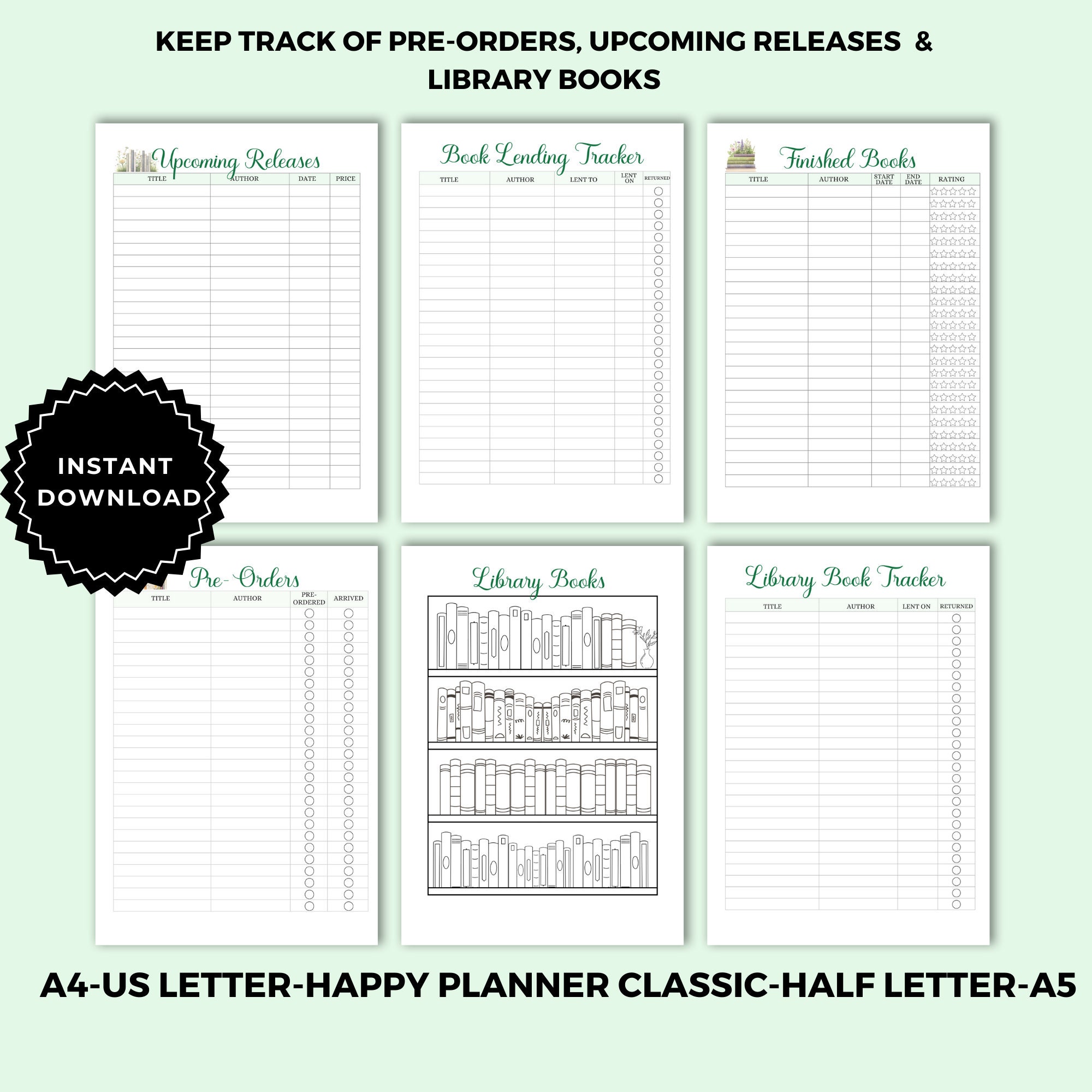 Reading Planner Book Journal Happy Planner Insert Reading Journal Book