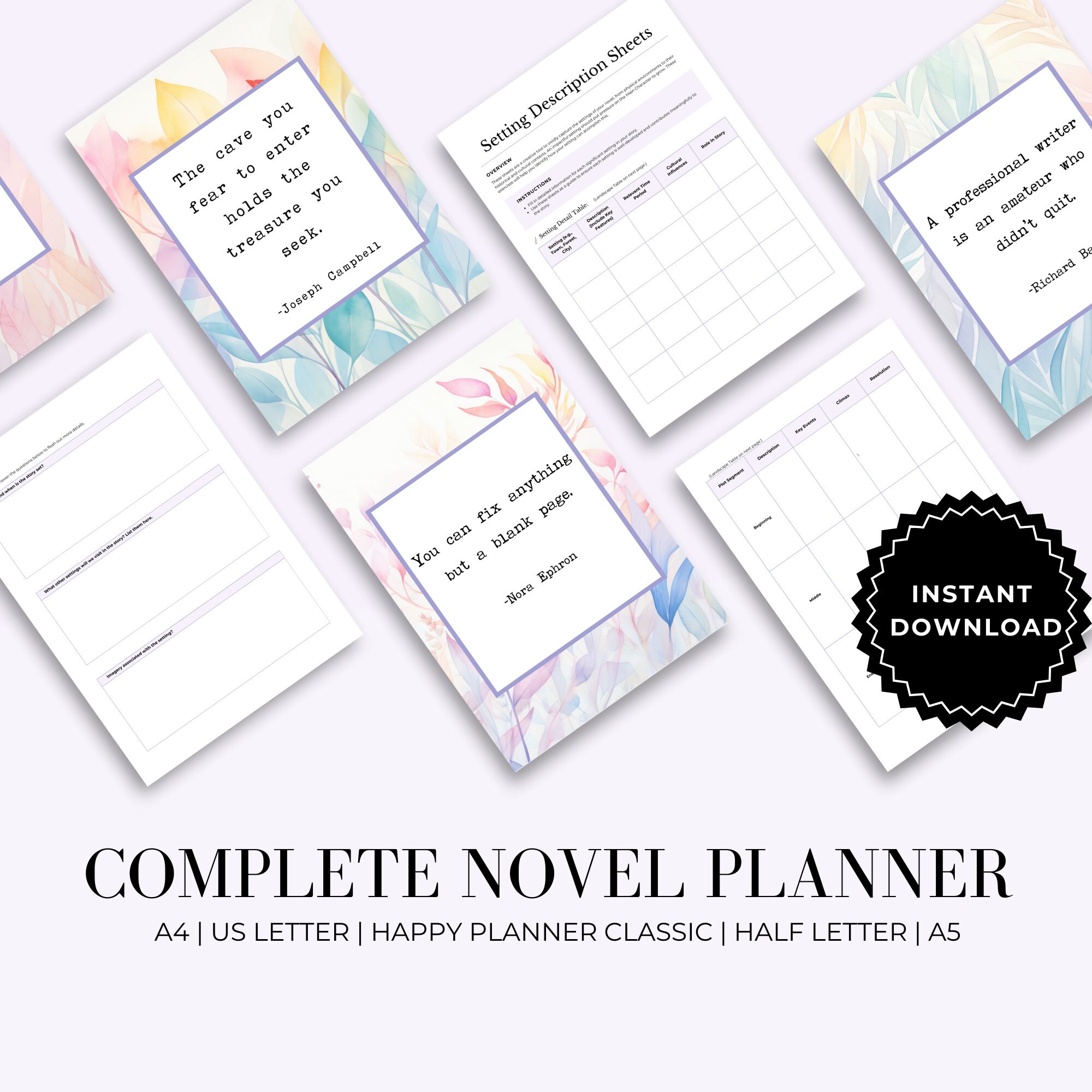 Printable Novel Planner Writing Workbook Novel Template A4 A5 Happy