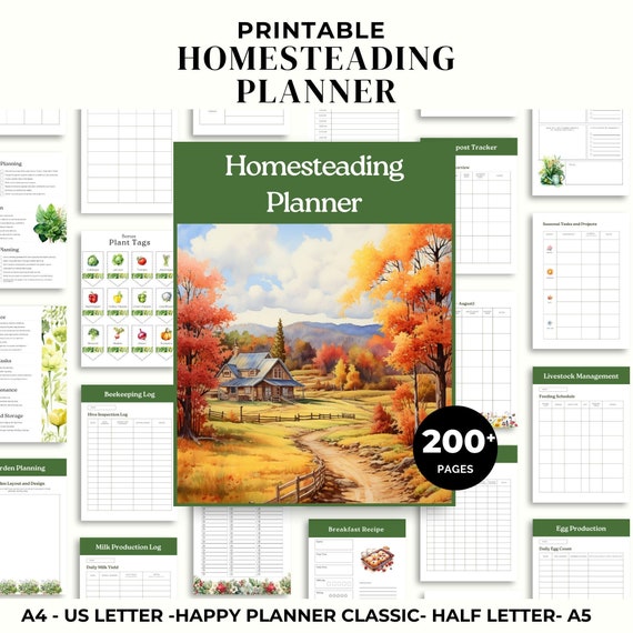 Printable Homesteading Planner | Canning Journal Printable Planner For Homesteaders  | PDF | Farm Planner | Printable Garden Planner | PDF