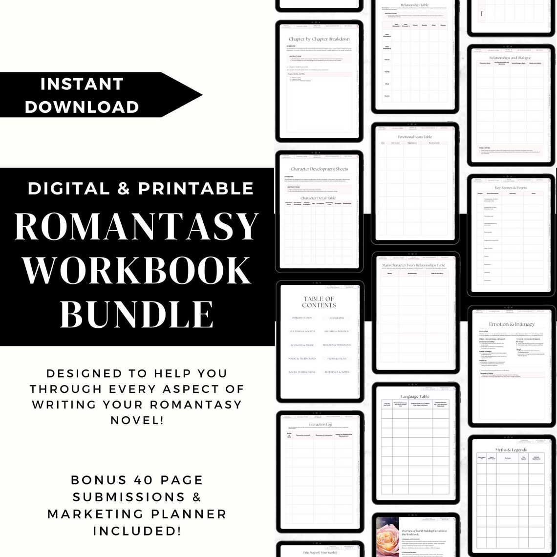 Romantasy Novel Writing Workbook Bundle, World Building Templates ...