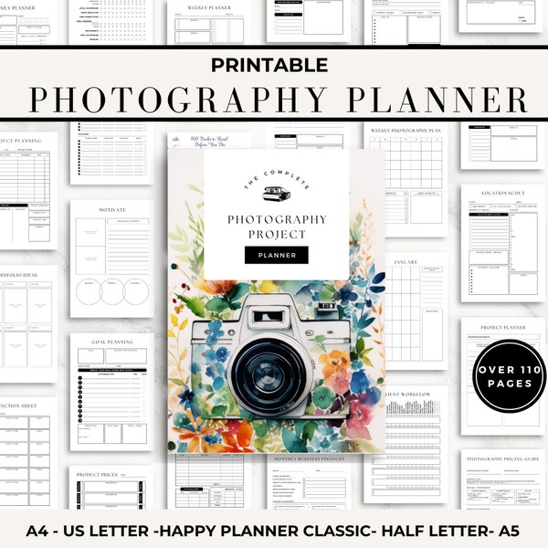 Photography Printable Planner, Projects Planner PDF, Photography Session Plan, Client Workflow, Pricing Guide, Daily Weekly Monthly Planner