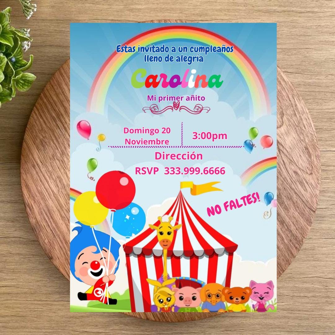 Plim Plim Birthday Invitation Template Editable Canva Card (digital