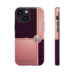 Personalize able cell case, Galaxy 22, I Phone 15, I phone 13, and 14 pro case, Burgundy, pink design case, Birthday gift for Her Him.
