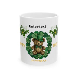 St. Patrick&#39;s Day Ceramic Mug, Irish Holiday Tea Cup, Lucky Clover Coffee Mug, Festive March 17 Drinkware, Gift for Irish Friends, Green