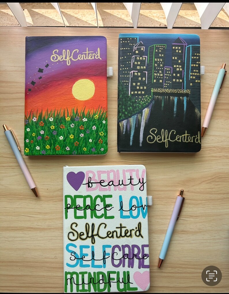 Hand-painted Self Care Journal | Positive Affirmations Design | Lined Notebook, Faux Leather ...