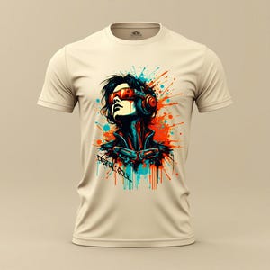 Cyberpunk Streetwear T-Shirt | Futuristic Art Tee | Vaporwave Techwear Shirt | Neon Retro Headphones | Unisex Graphic Tee Gift