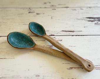 Hand-made stoneware / ceramic spoons for mixing, serving, stirring