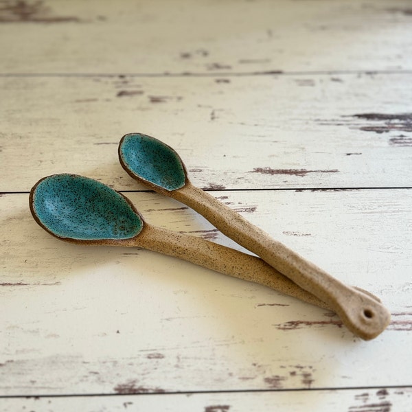Hand-made stoneware / ceramic spoons for mixing, serving, stirring