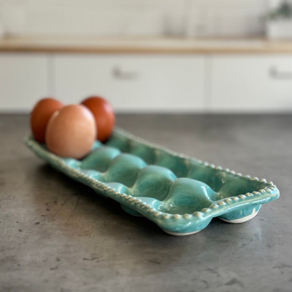 Turquoise hand-made egg holder - holds one dozen size large eggs in style