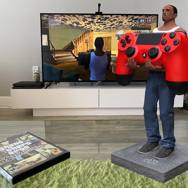 3D STL File - CJ GTA San Andreas Controller Stand, High-Res Gaming Desk Organizer, Perfect Gamer Gift