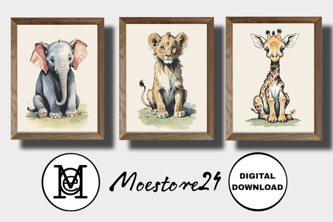 Set of 3 Jungle Animal Nursery Decor Wall Art Print Children's Gift