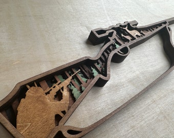 Hunting Rifle 3D Layered Wood Decor