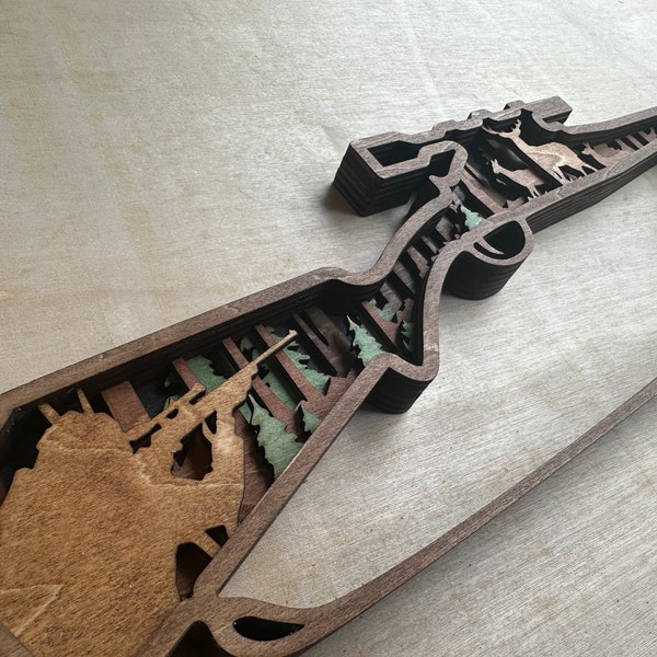 Hunting Rifle 3D Layered Wood Decor