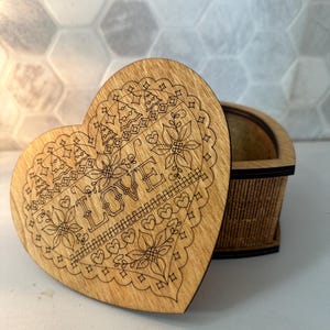 Stained Wood Heart Shaped Gift Box